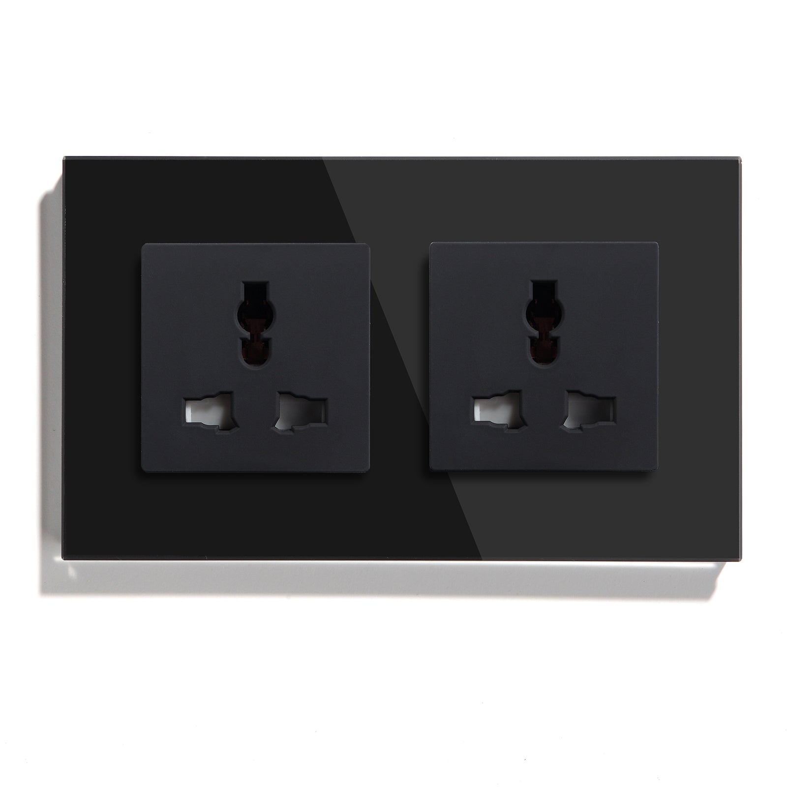 BSEED MF Wall Sockets Power Outlets Glass Panel 13A Power Outlets & Sockets Bseedswitch Black Double 