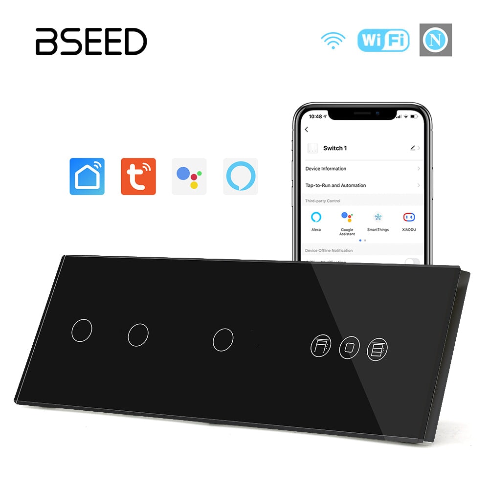 BSEED Double 1Gang WiFi Switch With Roller Shutter Switch 228mm 照明开关 Bseedswitch Black 2Gang+1Gang+Shutter Switch 