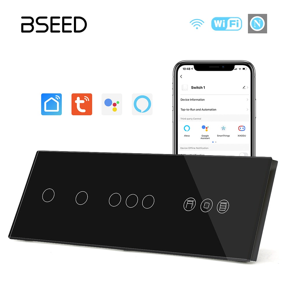 BSEED Double 1Gang WiFi Switch With Roller Shutter Switch 228mm 照明开关 Bseedswitch Black 2Gang+3Gang+Shutter Switch 