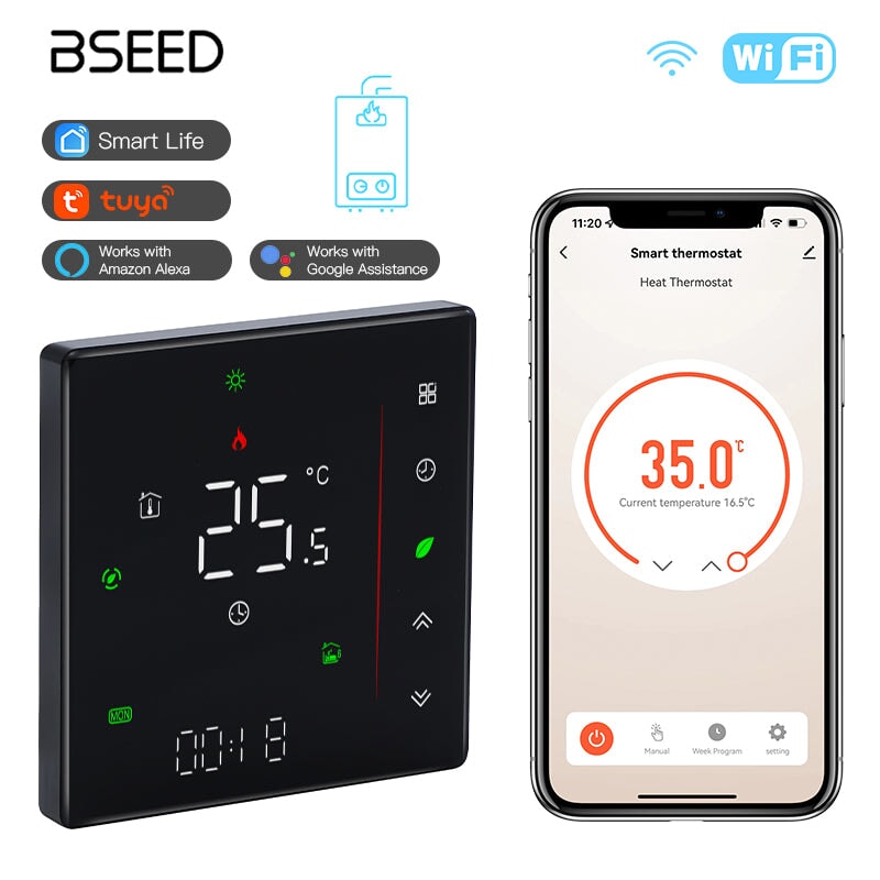 BSEED WiFi Touch LED integrated Screen Floor Heating Room Thermostat Controller Thermostats Bseedswitch Black Boiler 