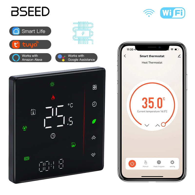 BSEED WiFi Touch LED integrated Screen Floor Heating Room Thermostat Controller Thermostats Bseedswitch Black Electric 