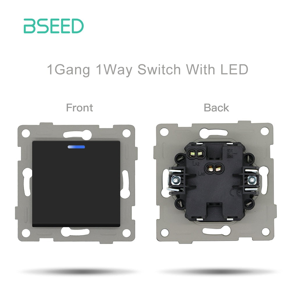 Bseed 1/2 Gang 1/2 Way Button Light Switch Function Key with claws with LED Light Switches Bseedswitch Black 1Gang 1Way