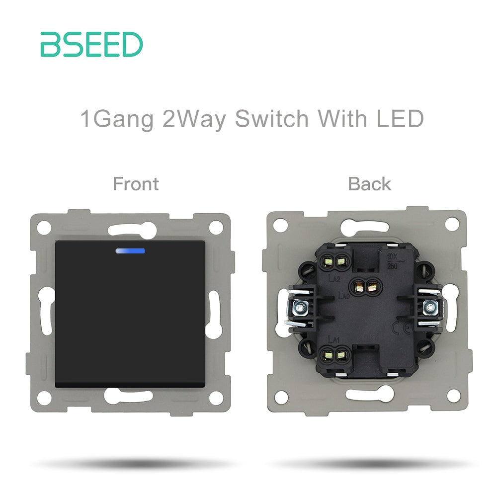 Bseed 1/2 Gang 1/2 Way Button Light Switch Function Key with claws with LED Light Switches Bseedswitch Black 1Gang 2Way