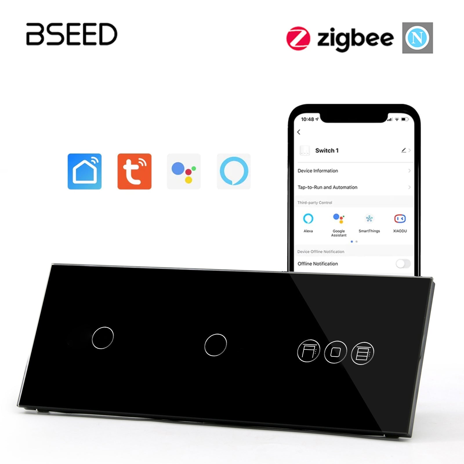 BSEED Zigbee 1/2/3 Gang Light Switches with Roller Shutter Switch Light Switches Bseedswitch Black 1 Gang+1Gang+Shutter 