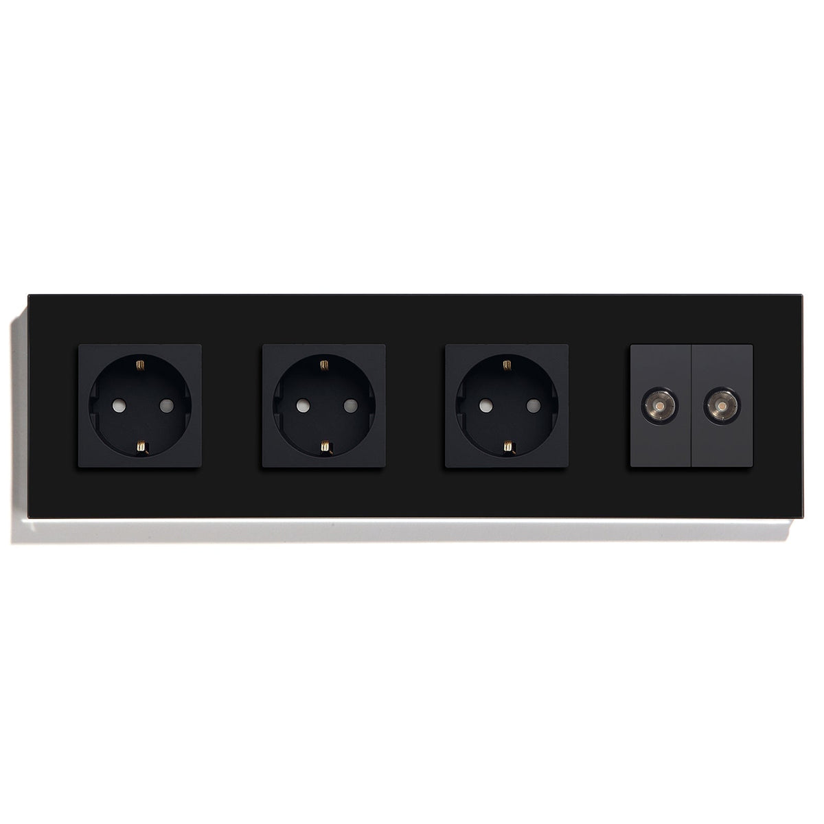 BSEED EU Standard Wall Socket With Double TV Socket Crystal Glass Panel Power Outlets & Sockets Bseedswitch Black 299mm 