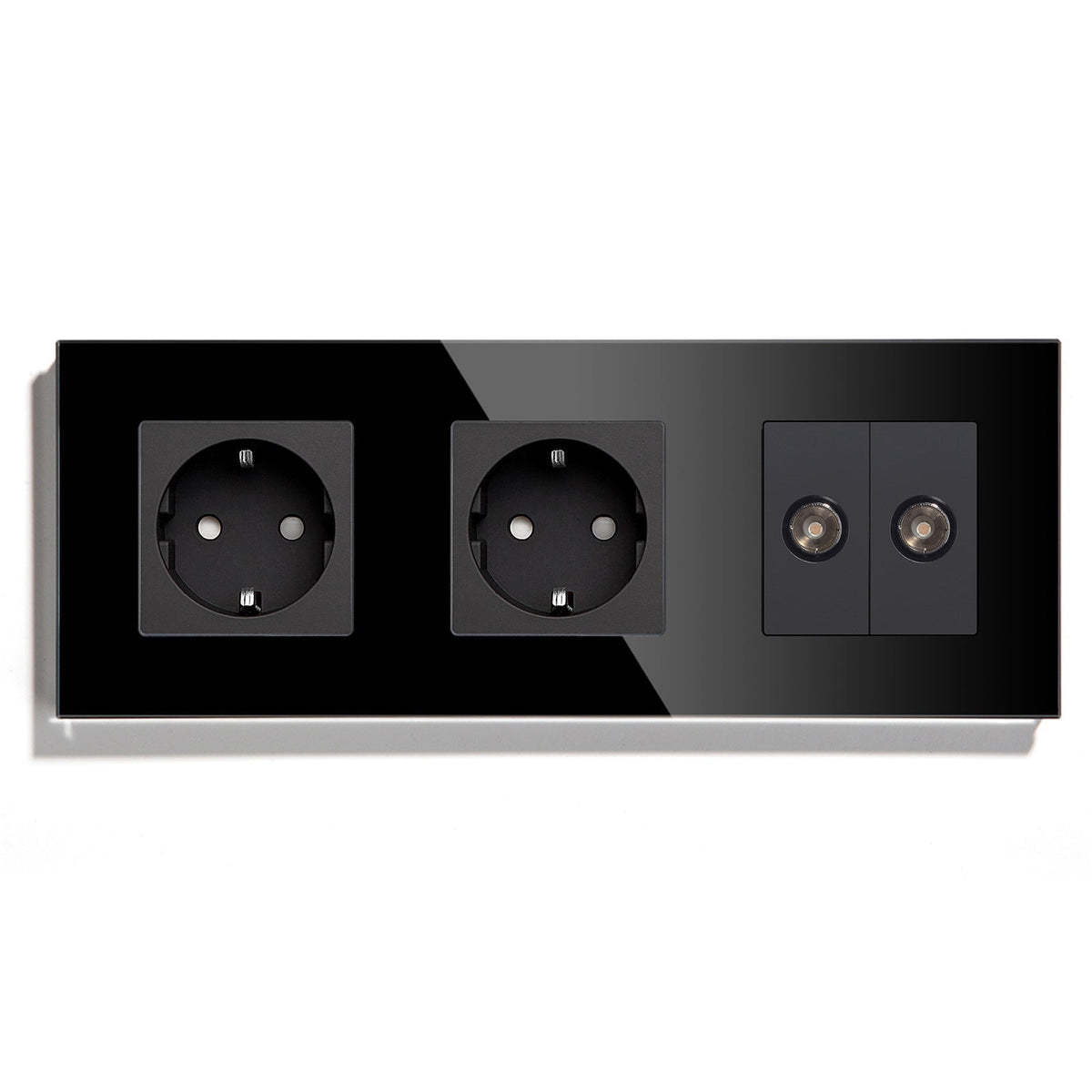 BSEED EU Standard Wall Socket With Double TV Socket Crystal Glass Panel Power Outlets & Sockets Bseedswitch Black 228mm 