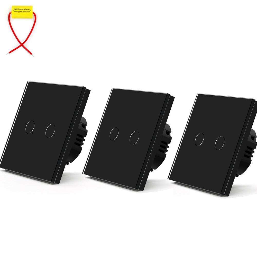 BSEED Single Line Wifi Light Switch 1/2/3 Gang 1/2/3 Way Smart Switch Wireless Wifi Switch Light Switches Bseedswitch Black 2Gang 3PCS/pack