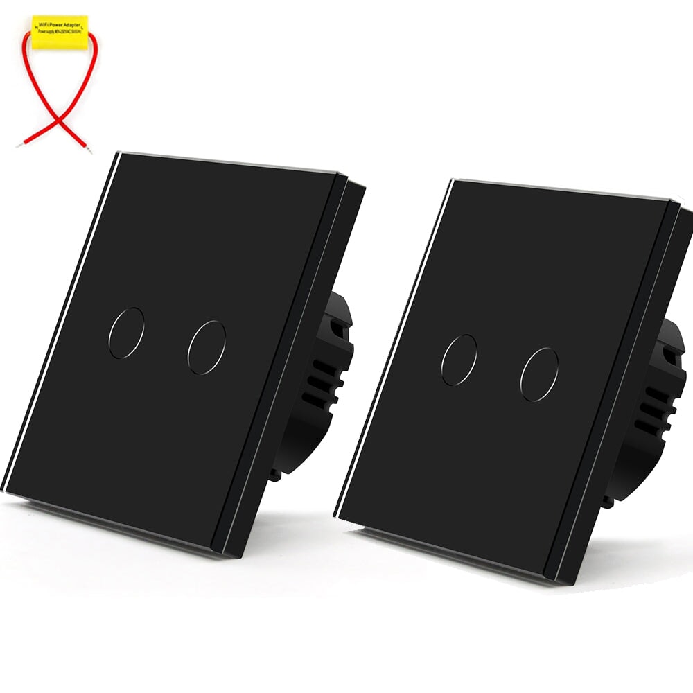 BSEED Single Line Wifi Light Switch 1/2/3 Gang 1/2/3 Way Smart Switch Wireless Wifi Switch Light Switches Bseedswitch Black 2Gang 2PCS/pack