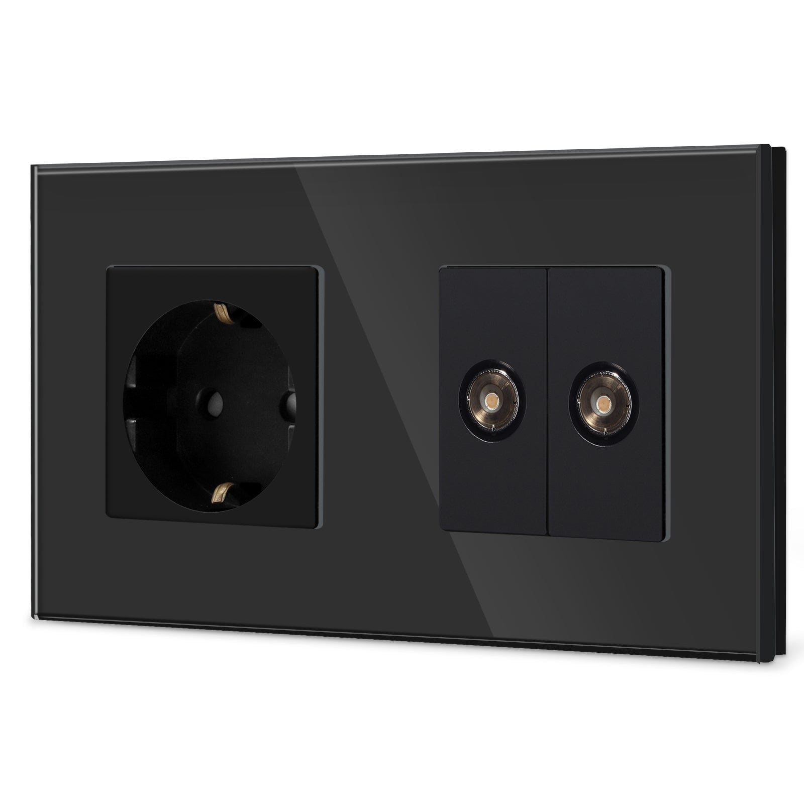 BSEED EU Standard Wall Socket With Double TV Socket Crystal Glass Panel Power Outlets & Sockets Bseedswitch 