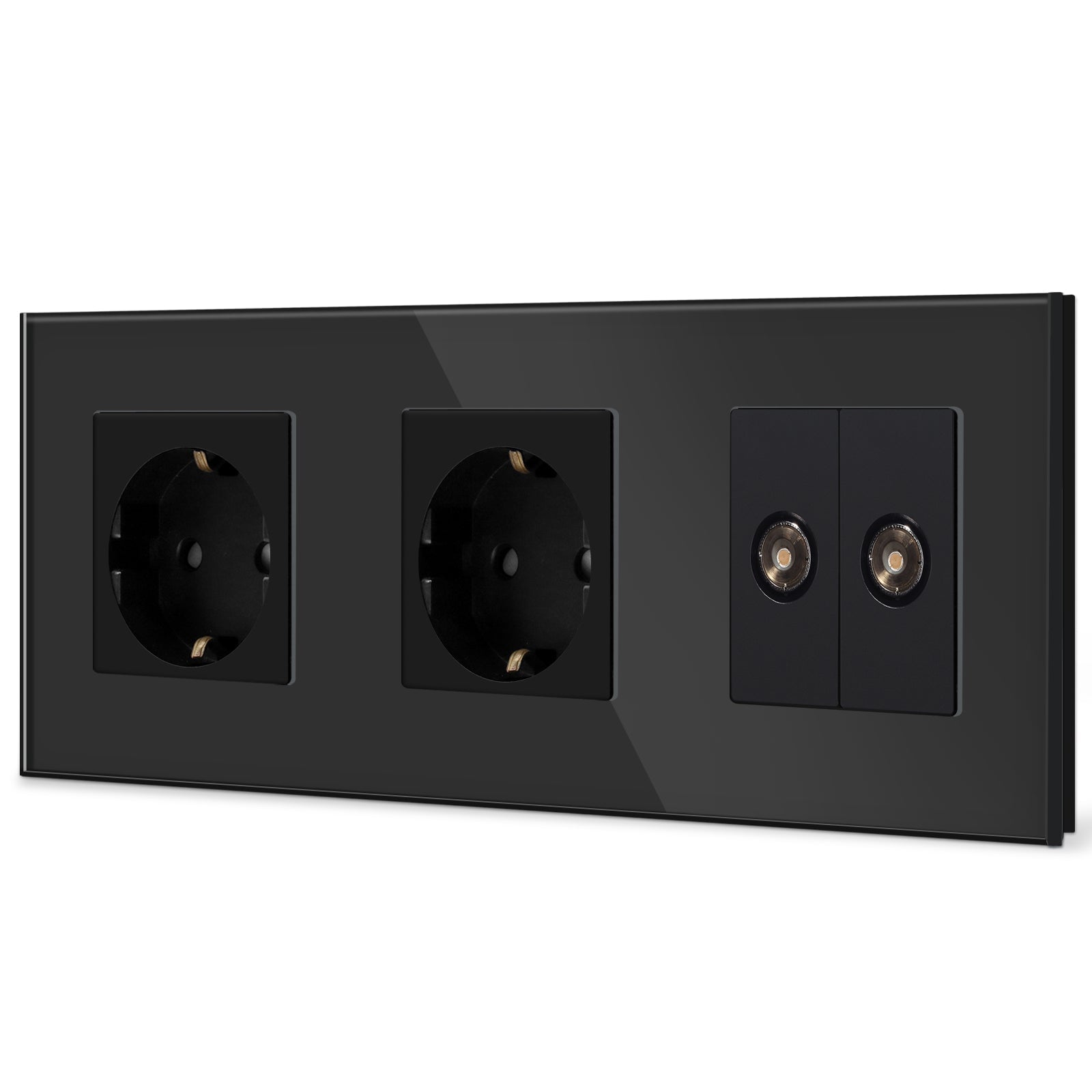 BSEED EU Standard Wall Socket With Double TV Socket Crystal Glass Panel Power Outlets & Sockets Bseedswitch 