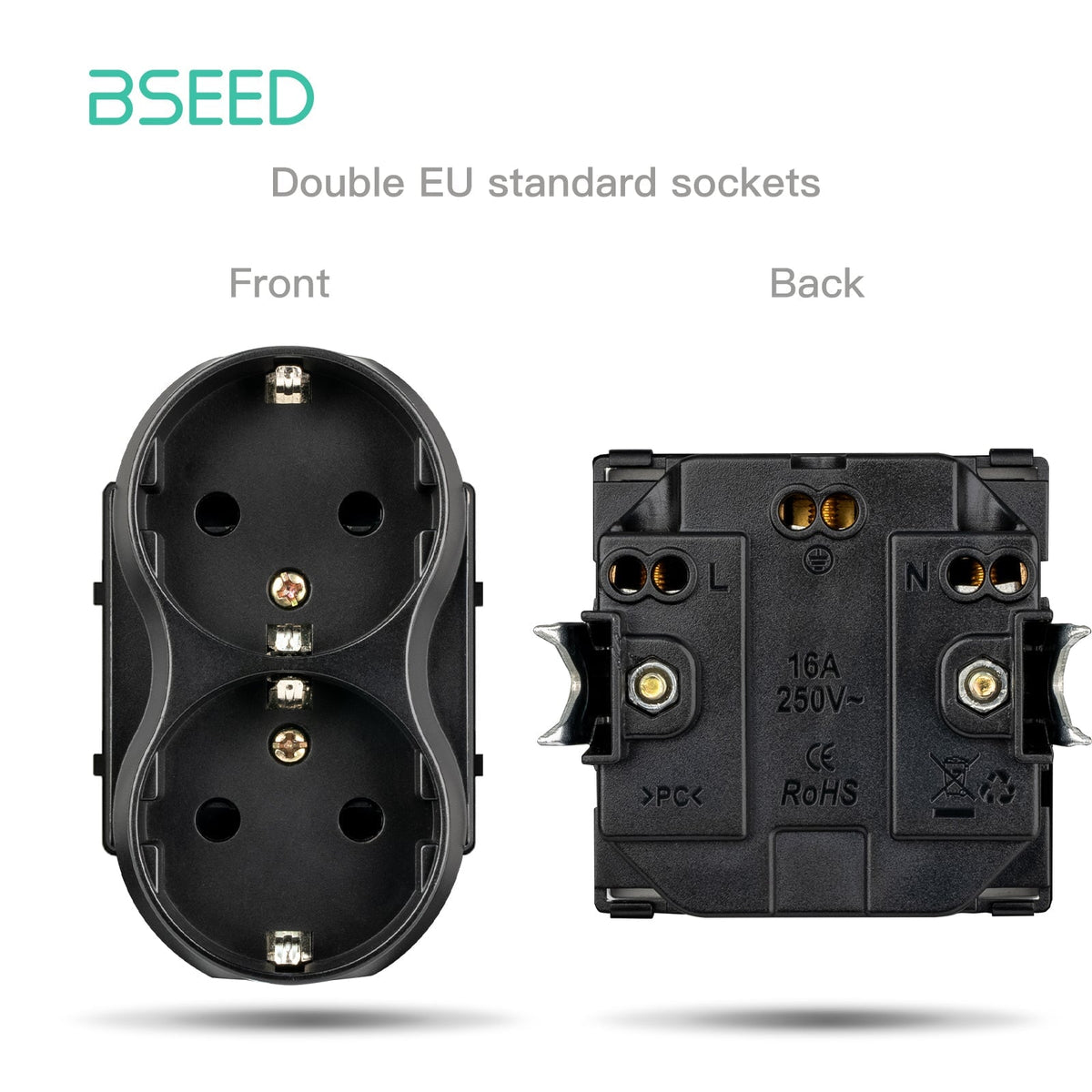 BSEED EU/FR Standard double Wall Socket Function Key without panel DIY part Power Outlets & Sockets Bseedswitch Black EU 