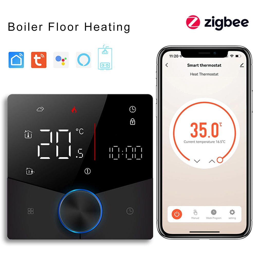 BSEED ZigBeeTouch LED integrated Screen With knob Floor Heating Room Thermostat Controller Thermostats Bseedswitch Black Boiler 