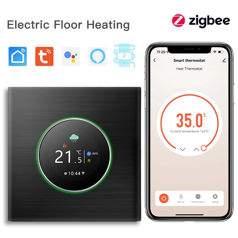 BSEED zigbee Floor Heating Room Thermostat Controller Rotary Button Thermostats Bseedswitch Black Electric 