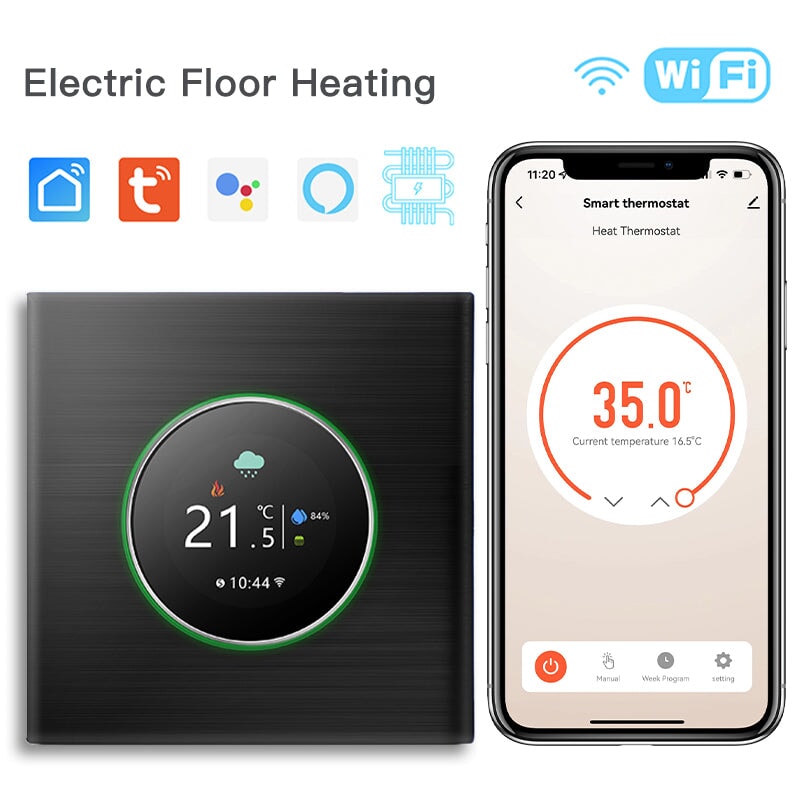 BSEED WiFi Floor Heating Room Thermostat Controller Rotary Button Thermostats Bseedswitch Black Electric 