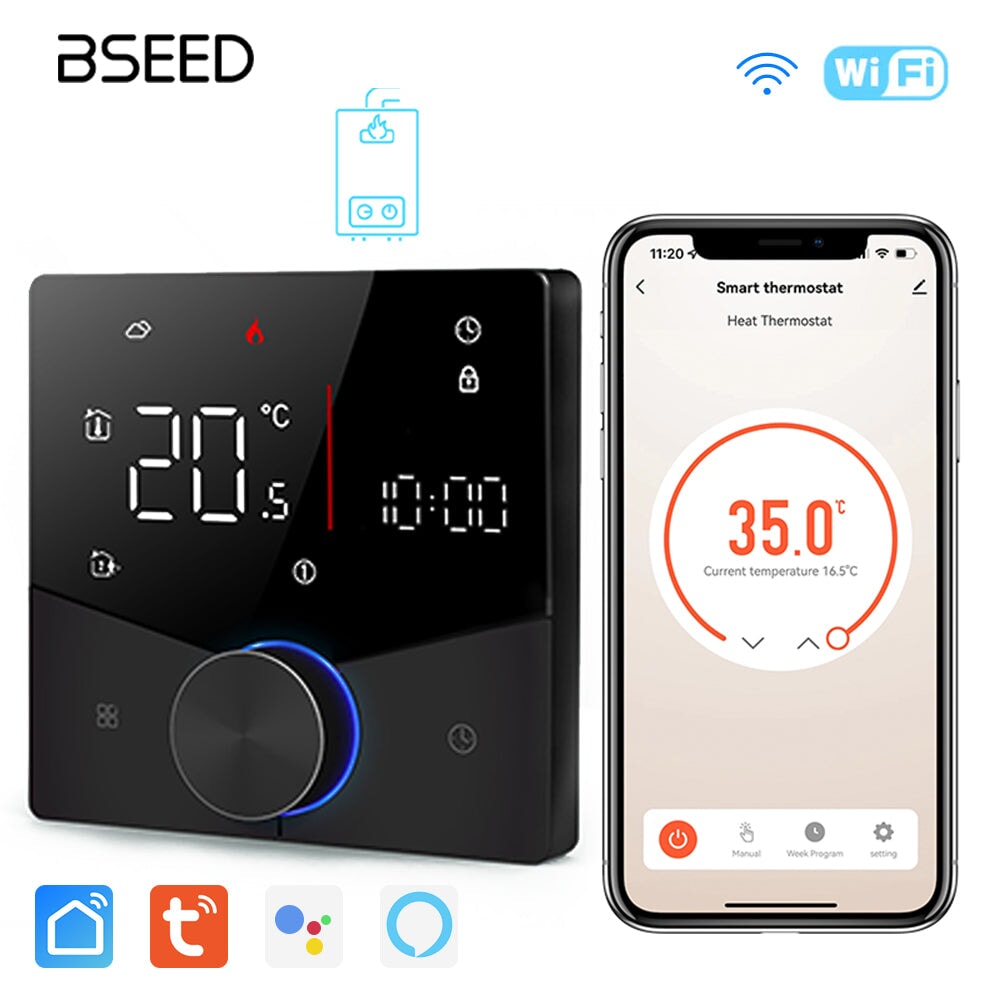 BSEED WiFi Touch LED integrated Screen With knob Floor Heating Room Thermostat Controller Thermostats Bseedswitch Black Boiler 