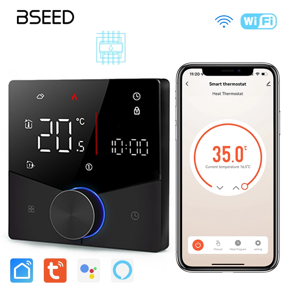 BSEED WiFi Touch LED integrated Screen With knob Floor Heating Room Thermostat Controller Thermostats Bseedswitch Black Water 