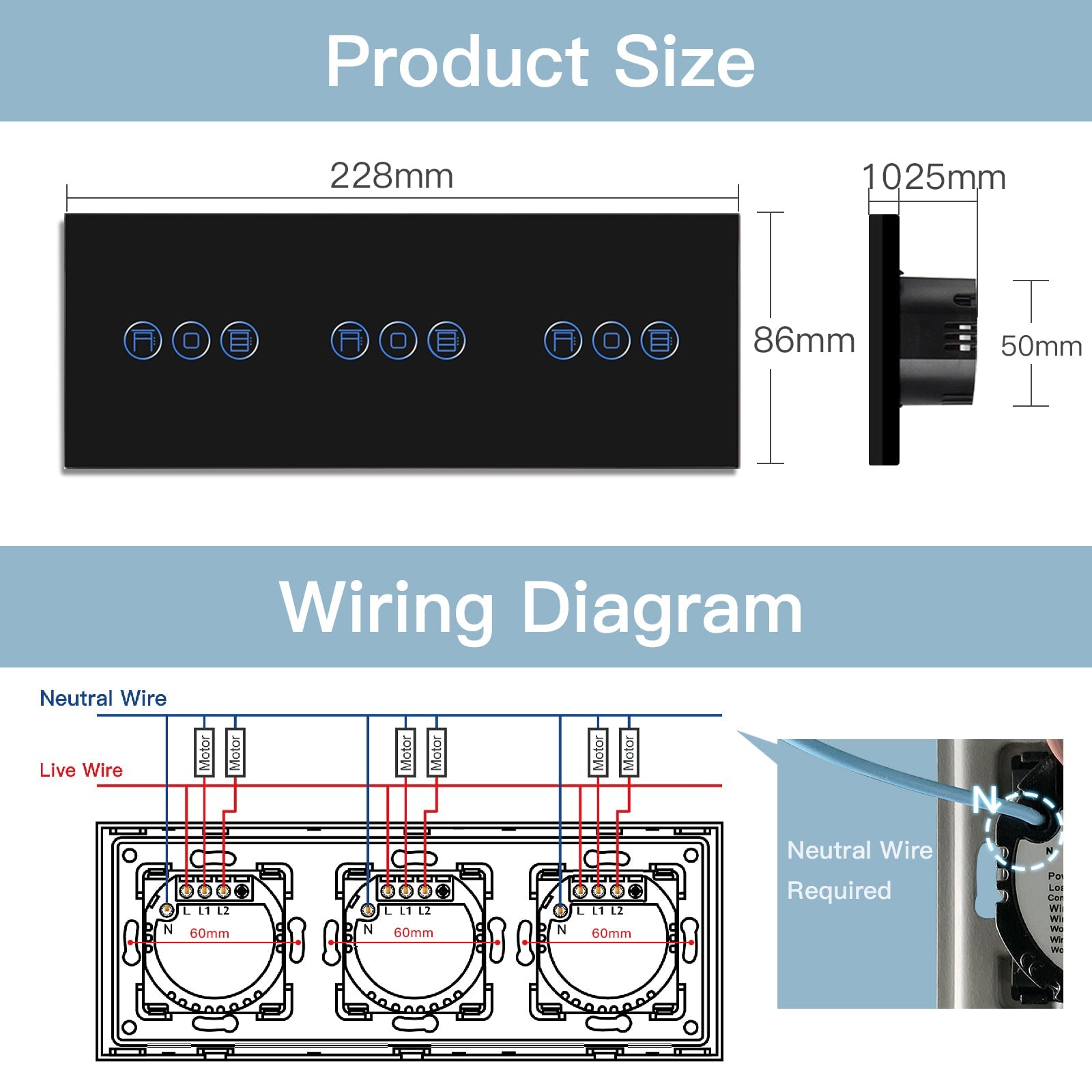 BSEED Zigbee triple Shutter Switch Smart Wall Touch Switch Shutters Bseedswitch 