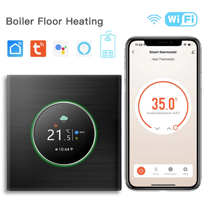 BSEED WiFi Floor Heating Room Thermostat Controller Rotary Button Thermostats Bseedswitch Black Boiler 