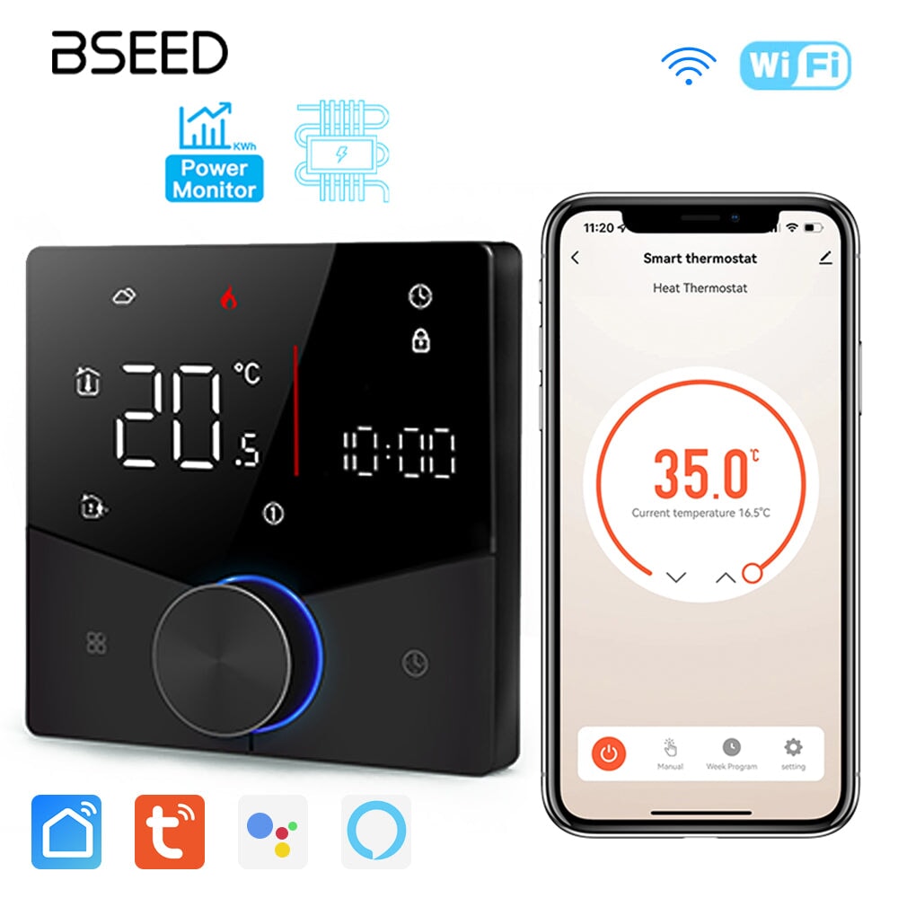 BSEED WiFi Touch LED integrated Screen With knob Floor Heating Room Thermostat Controller Thermostats Bseedswitch Black Electric With metering 