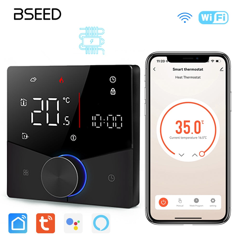 BSEED WiFi Touch LED integrated Screen With knob Floor Heating Room Thermostat Controller Thermostats Bseedswitch Black Electric 