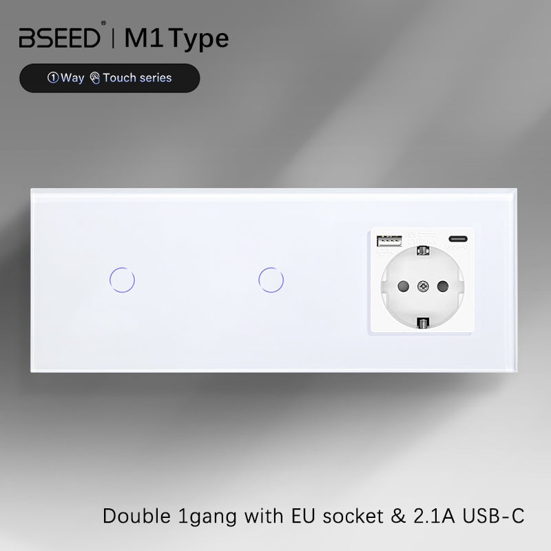 BSEED Double Touch 1/2/3 Gnag 1/2/3 Way Light Switch With EU Socket With Type-C Power Outlets & Sockets Bseedswitch 