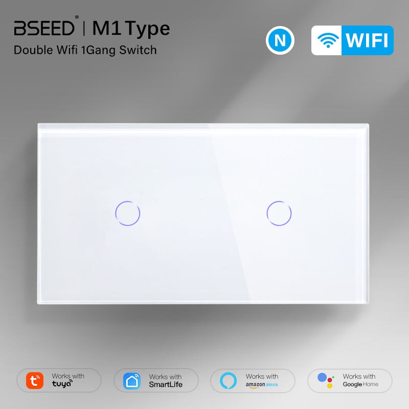 Bseed WiFi Light Switch 1/2/3 Way Double Smart WiFi Touch Switch 157mm Without Icon Light Switches Bseedswitch White 1 Gang + 1 Gang 