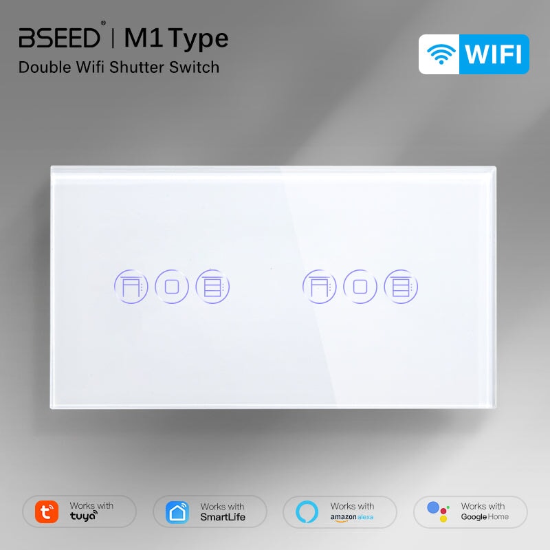 Bseed Double WiFi Touch Roller Shutter Switch 157mm Crystal Glass Panel Smart Blind Work With Tuya App Bseedswitch 