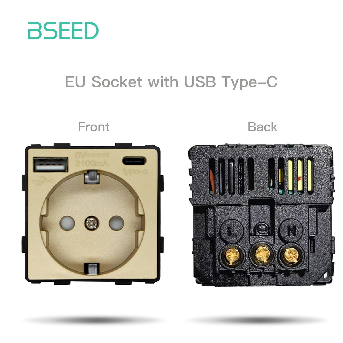 BSEED EU Type-C Interface Outlet Wall Socket 16A 20W USB-C Charge Power Outlets & Sockets Bseedswitch Gold 16A 