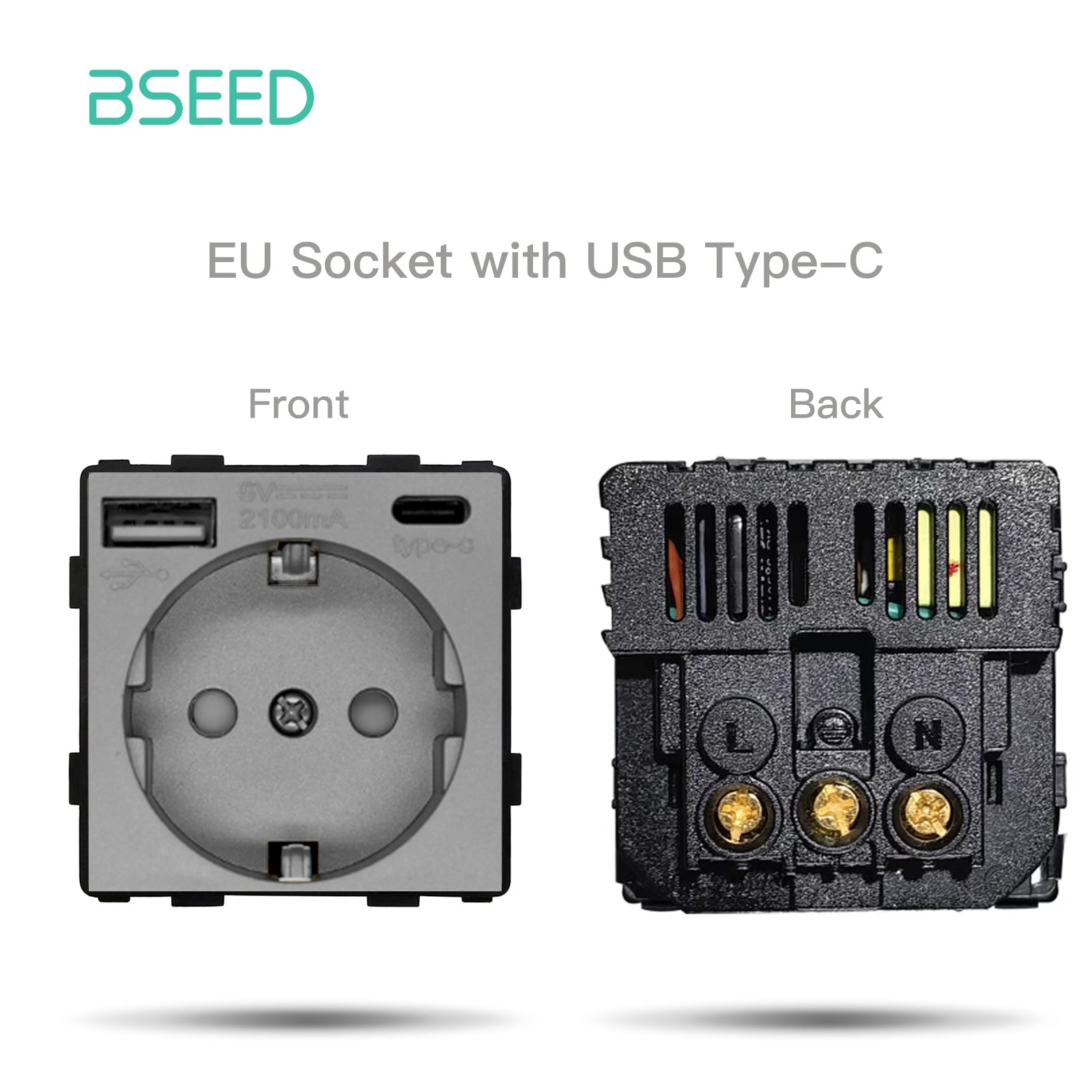 BSEED EU Type-C Interface Outlet Wall Socket 16A 20W USB-C Charge Power Outlets & Sockets Bseedswitch Grey 16A 