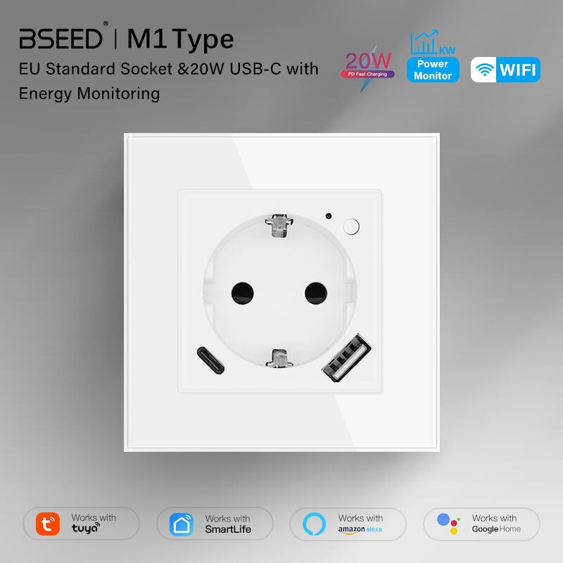 BSEED EU Wifi sockets Type-C With USB With Energy Monitoring socket Bseedswitch 