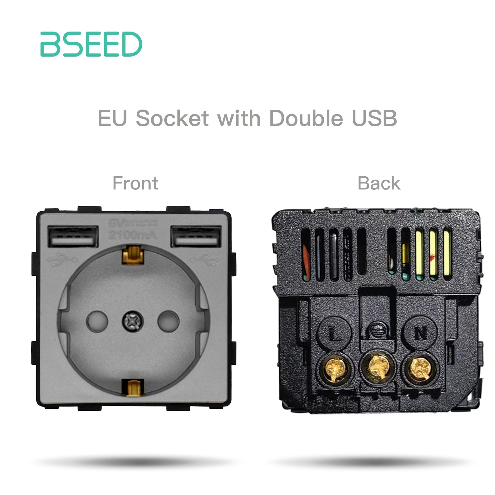 BSEED EU standard Function Key Cover Socket With Double USB socket DIY Parts Power Outlets & Sockets Bseedswitch GREY 