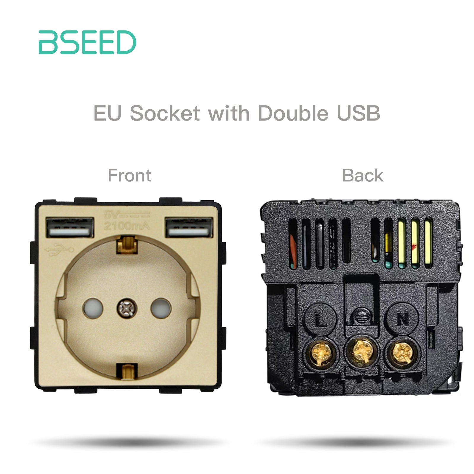 BSEED EU standard Function Key Cover Socket With Double USB socket DIY Parts Power Outlets & Sockets Bseedswitch GOLDEN 