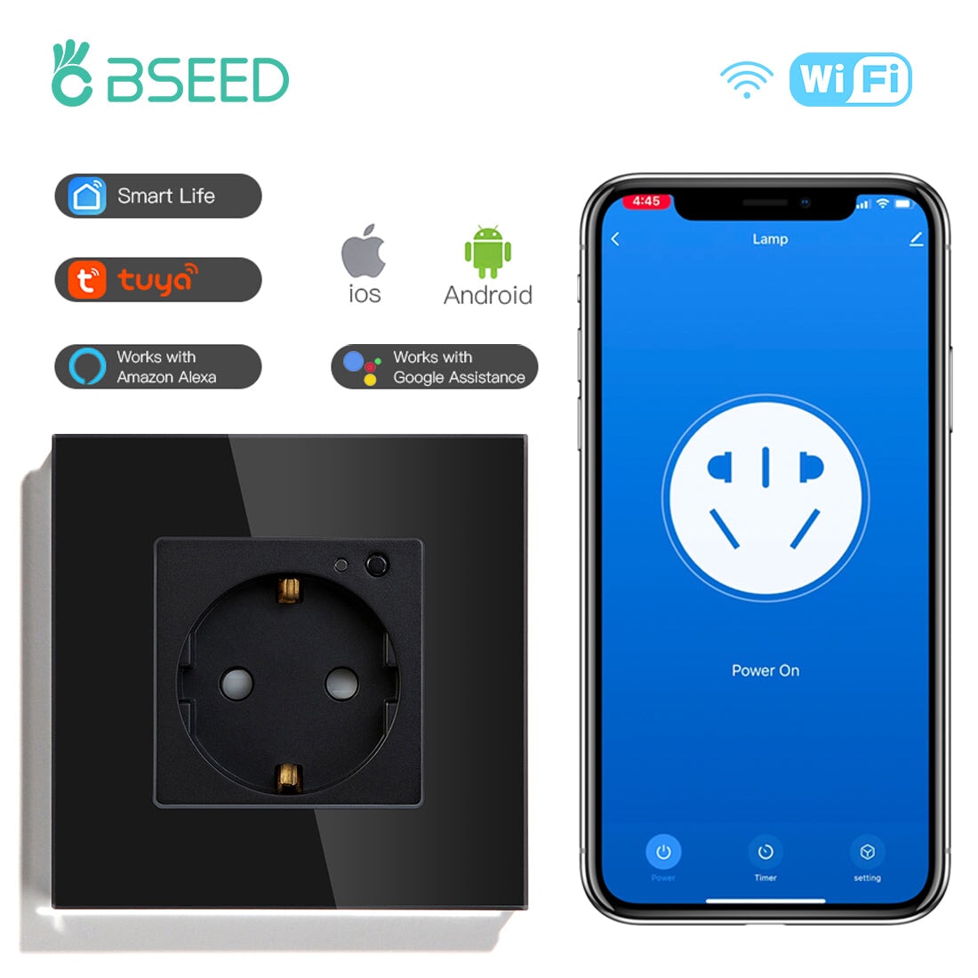 BSEED Wifi EU Wall Sockets Single Power Outlets Kids Protection Wall Plates & Covers Bseedswitch black Signle 