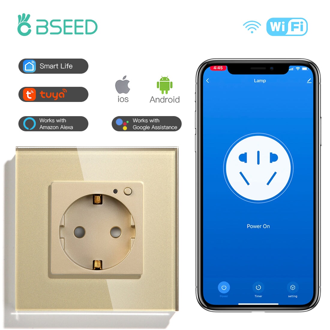 BSEED Wifi EU Wall Sockets Single Power Outlets Kids Protection Wall Plates & Covers Bseedswitch golden Signle 