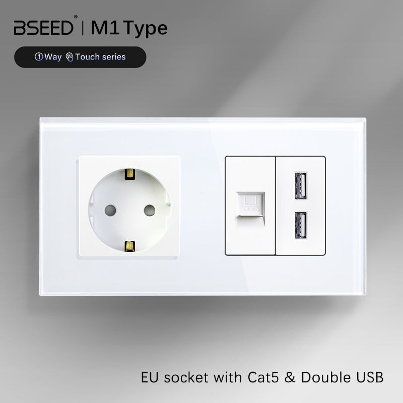 BSEED EU Socket With CAT5 And Double USB Power Outlets & Sockets Bseedswitch 