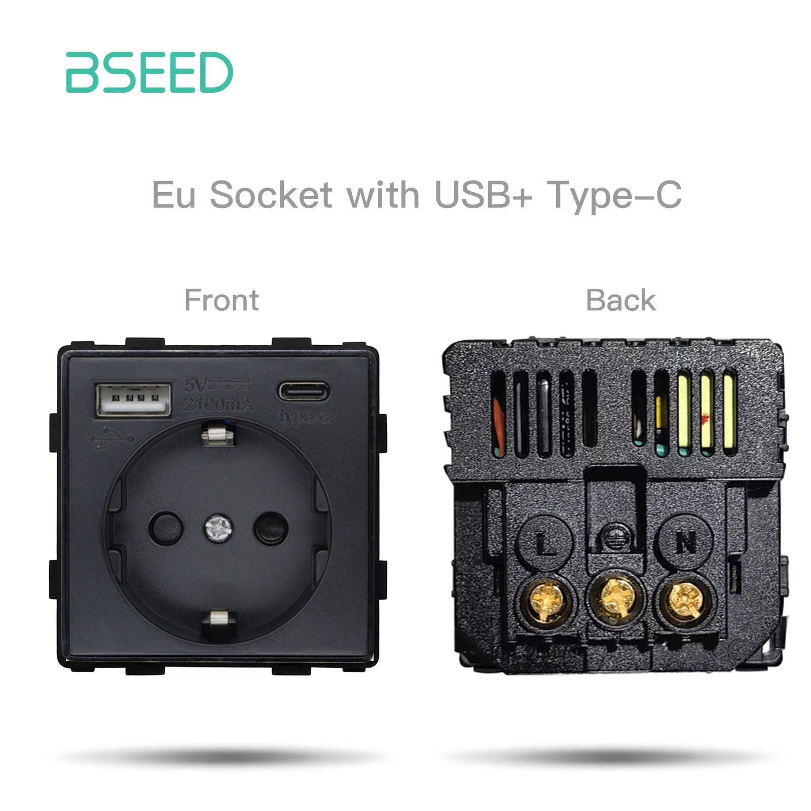 BSEED EU Type-C Interface Outlet Wall Socket 16A 20W USB-C Charge Power Outlets & Sockets Bseedswitch Black 16A 