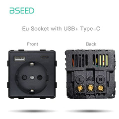 BSEED EU Type-C Interface Outlet Wall Socket 16A 20W USB-C Charge Power Outlets & Sockets Bseedswitch Black 16A 