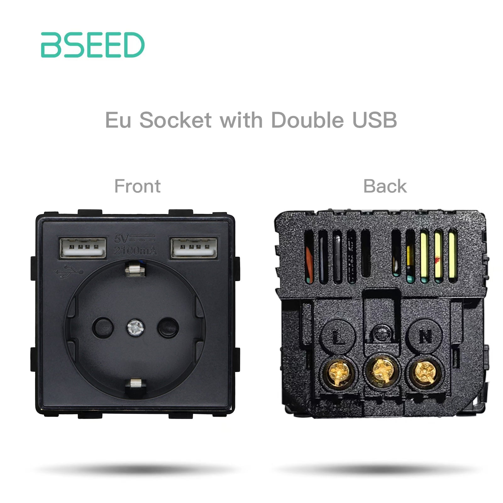 BSEED EU standard Function Key Cover Socket With Double USB socket DIY Parts Power Outlets & Sockets Bseedswitch BLACK 