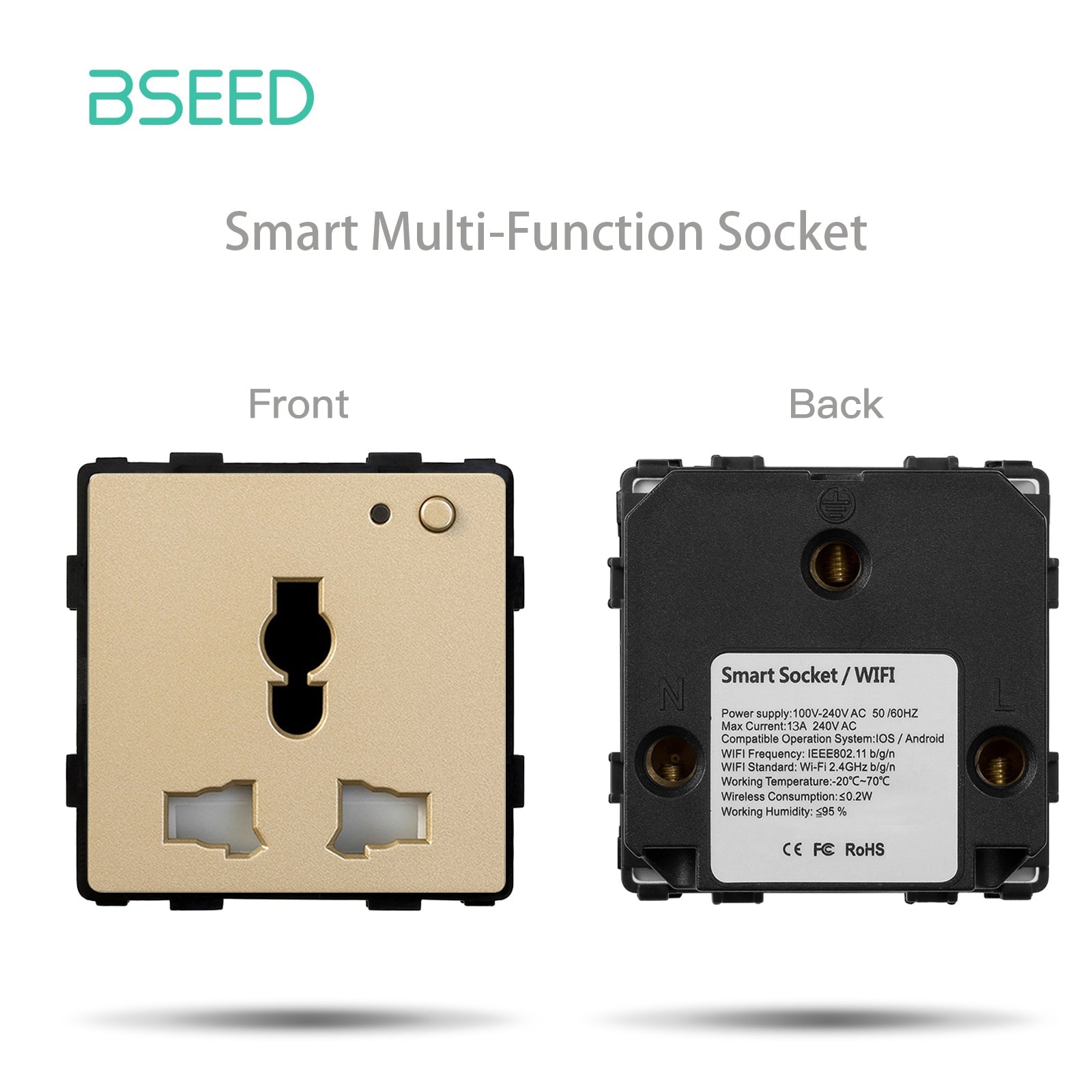 BSEED EU/FR/ UK/MF Standard Wall Socket Function Key Touch WiFi Zigbee type Power Outlets & Sockets Bseedswitch Gold MF WiFi