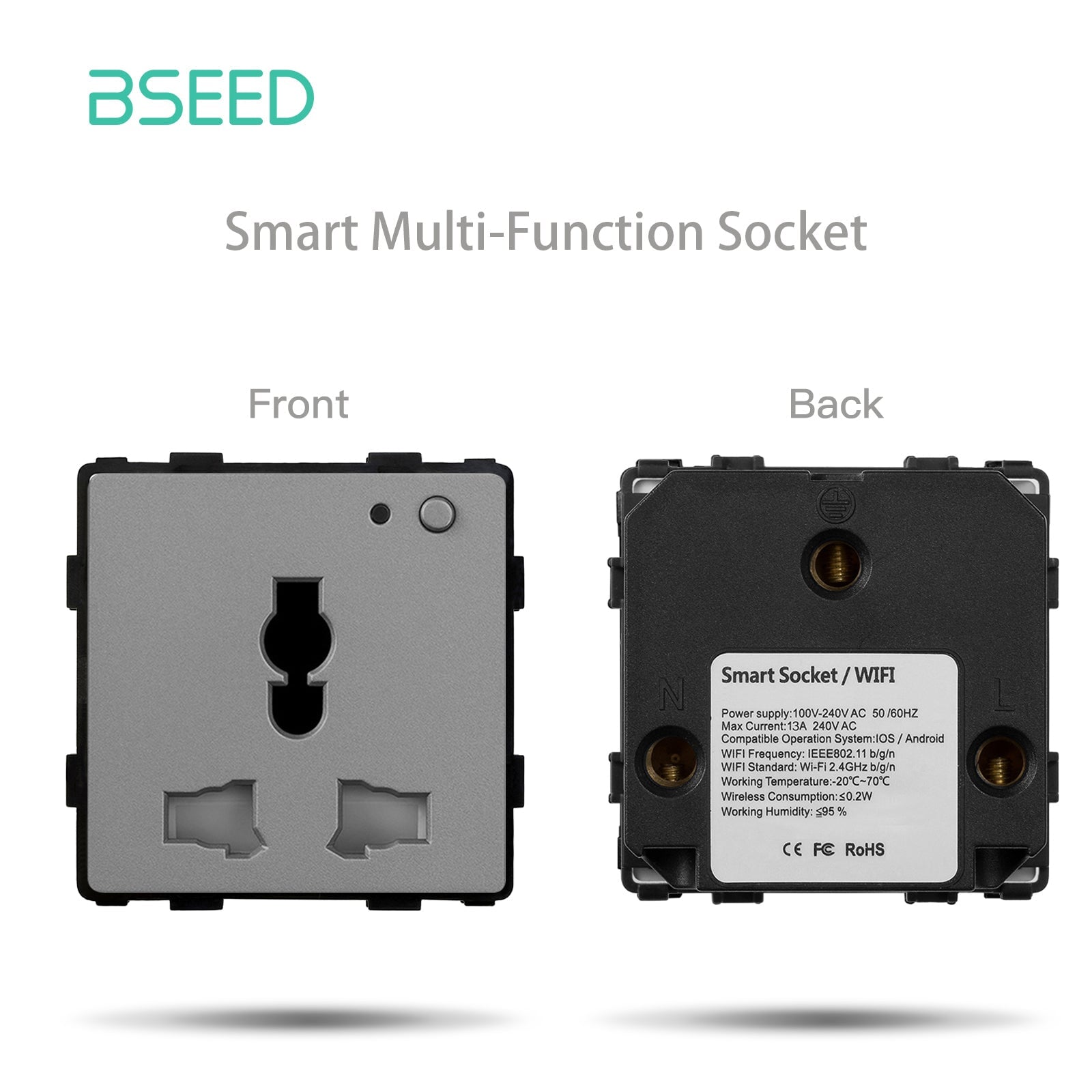 BSEED EU/FR/ UK/MF Standard Wall Socket Function Key Touch WiFi Zigbee type Power Outlets & Sockets Bseedswitch Grey MF WiFi
