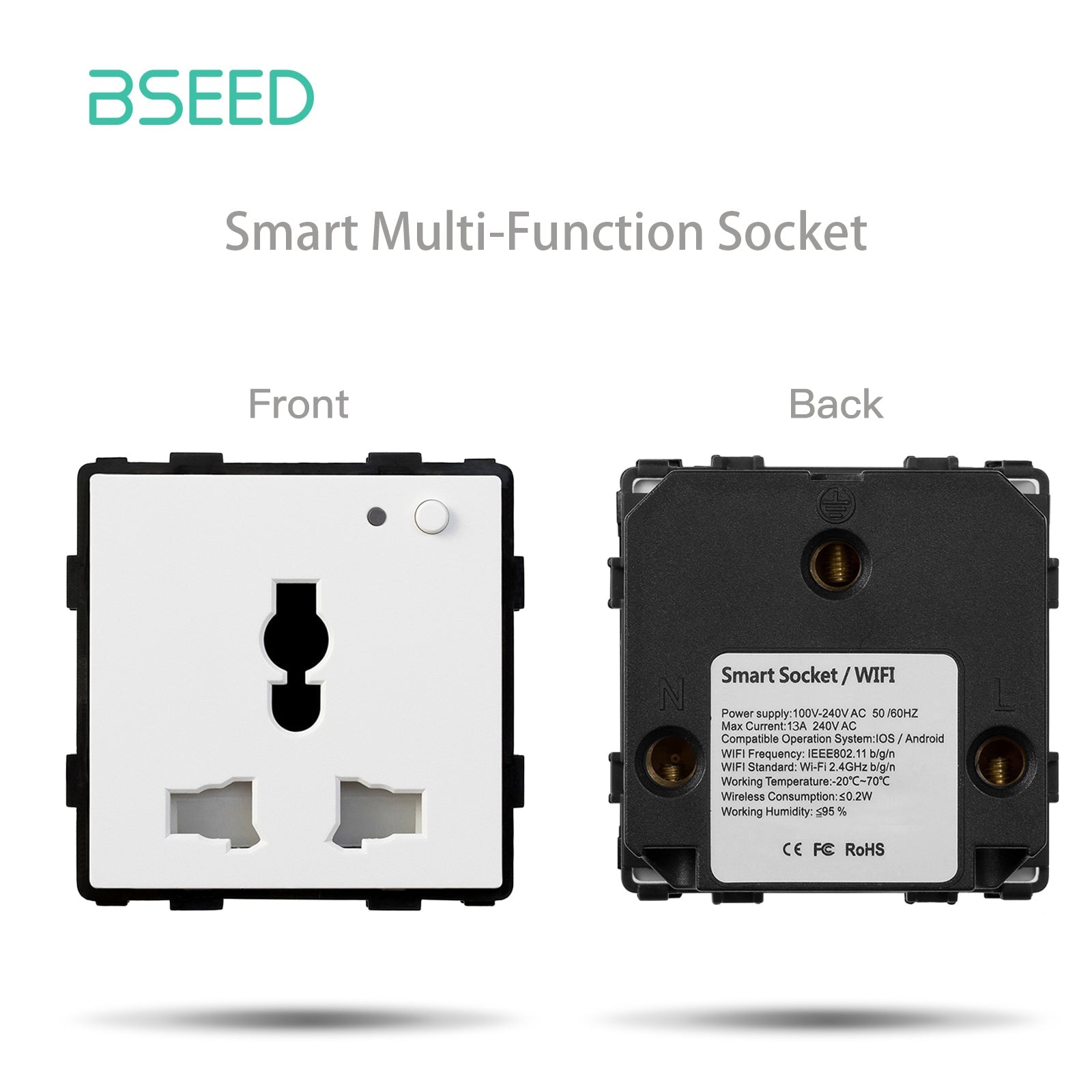 BSEED EU/FR/ UK/MF Standard Wall Socket Function Key Touch WiFi Zigbee type Power Outlets & Sockets Bseedswitch White MF WiFi