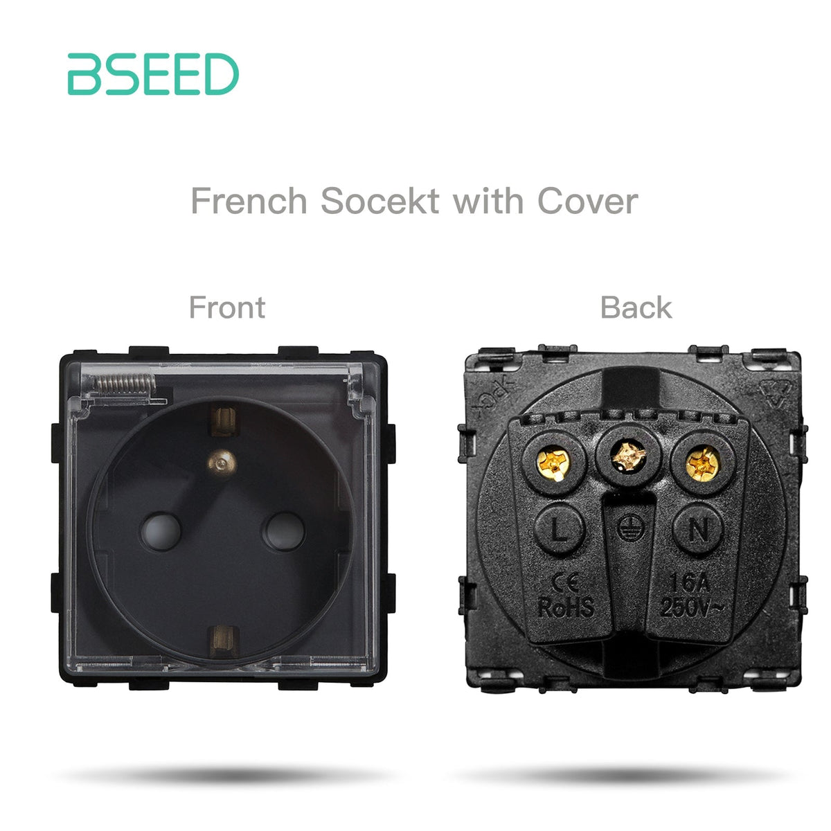 BSEED EU/FR standard Function Key Cover Socket DIY Parts Power Outlets & Sockets Bseedswitch BLACK FR 