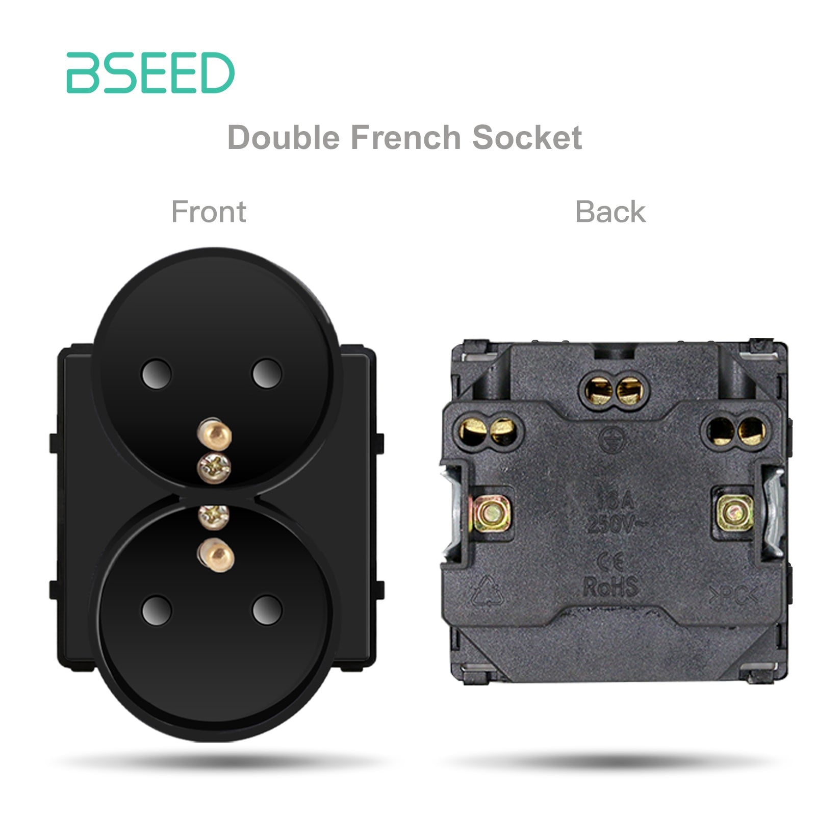 BSEED EU/FR Standard double Wall Socket Function Key without panel DIY part Power Outlets & Sockets Bseedswitch Black FR 