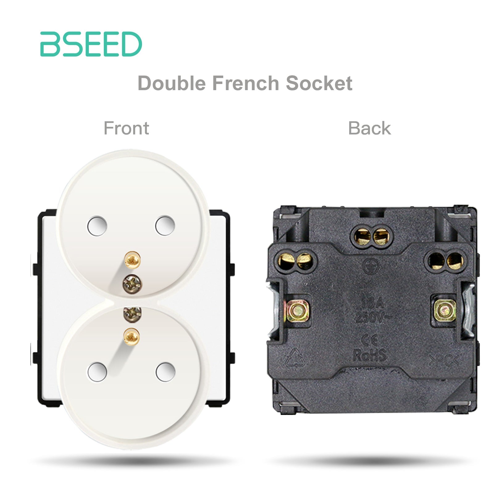 BSEED EU/FR Standard double Wall Socket Function Key without panel DIY part Power Outlets & Sockets Bseedswitch White FR 