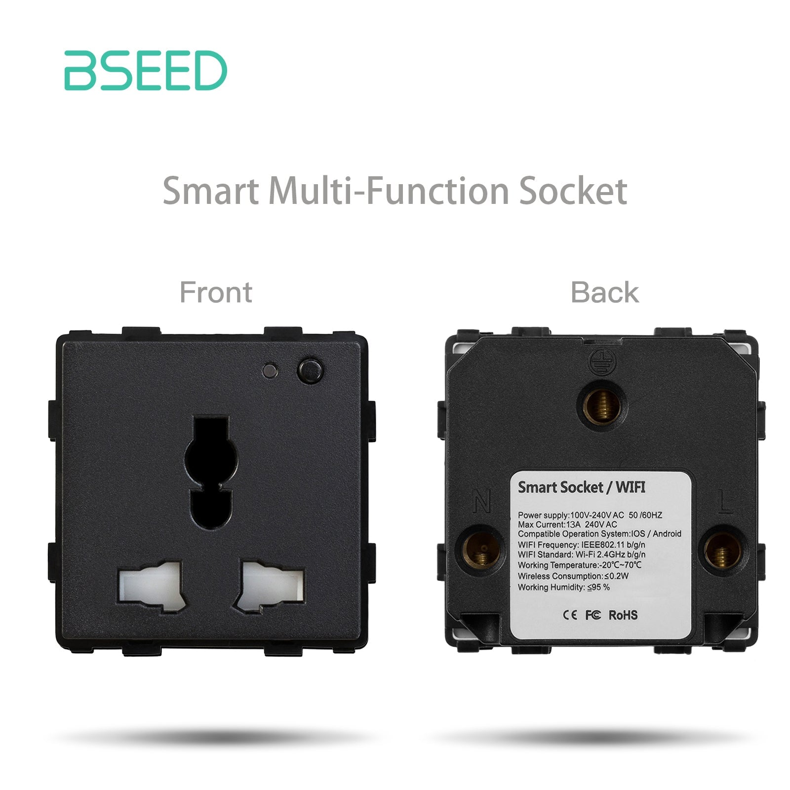 BSEED EU/FR/ UK/MF Standard Wall Socket Function Key Touch WiFi Zigbee type Power Outlets & Sockets Bseedswitch Black MF WiFi
