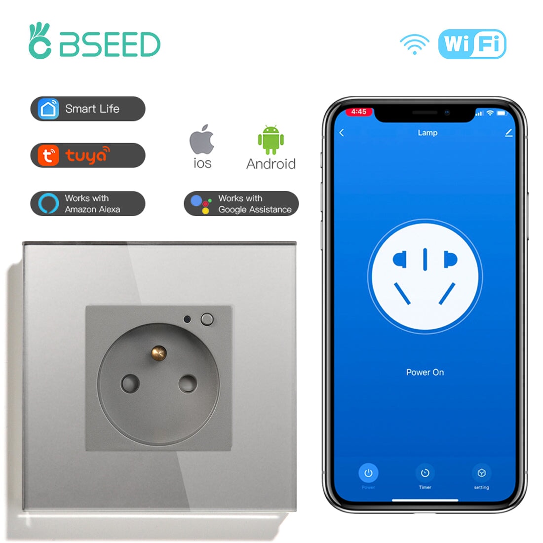 Bseed Wifi FR Standard Socket Wall Socket Power Outlets & Sockets Bseedswitch Grey Signle 