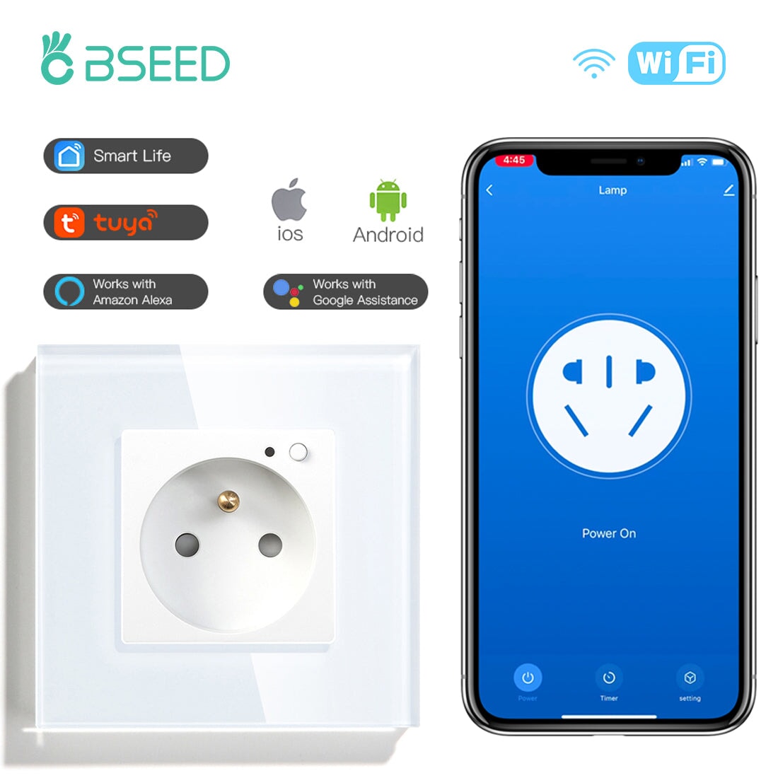 Bseed Wifi FR Standard Socket Wall Socket Power Outlets & Sockets Bseedswitch White Signle 