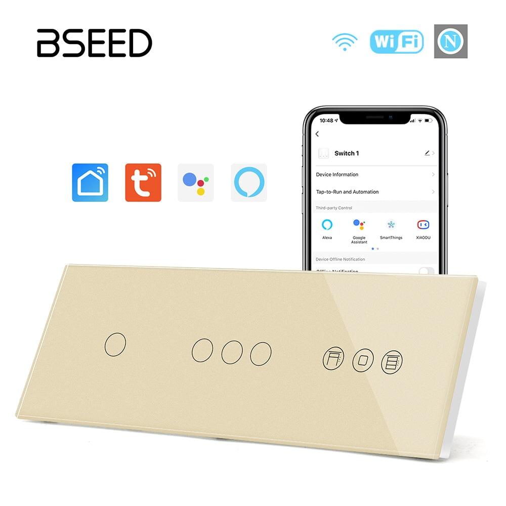 BSEED Double 1Gang WiFi Switch With Roller Shutter Switch 228mm 照明开关 Bseedswitch Golden 1Gang+3Gang+Shutter Switch 