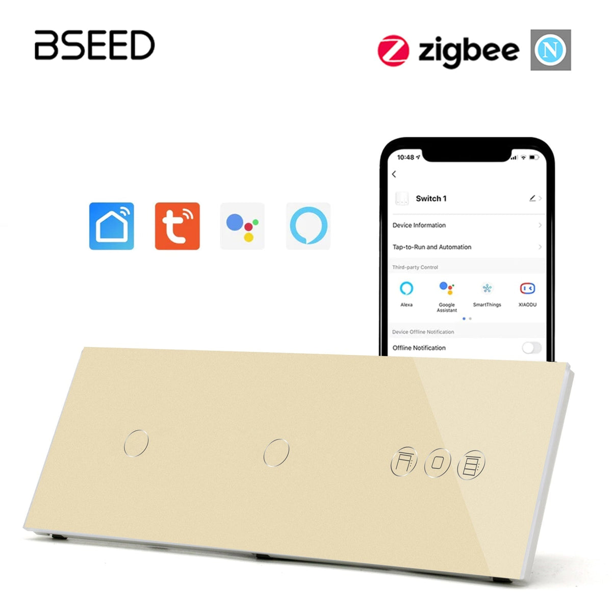 BSEED Zigbee 1/2/3 Gang Light Switches with Roller Shutter Switch Light Switches Bseedswitch Golden 1 Gang+1Gang+Shutter 