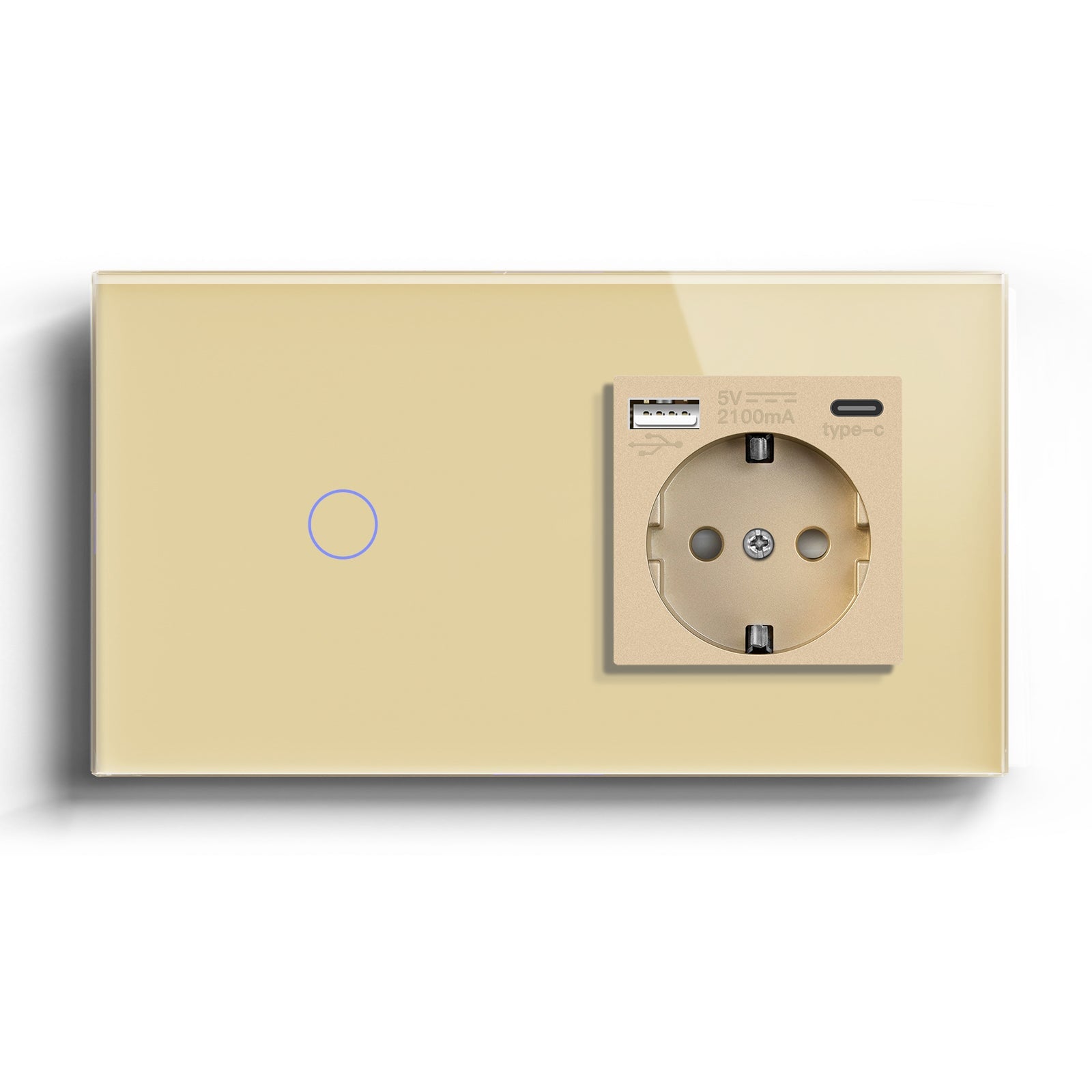 Bseed Zigbee 1/2/3 Light Switch 1/2/3 Way With EU Socket With USB and type-c Light Switches Bseedswitch Gold 1 Gang 